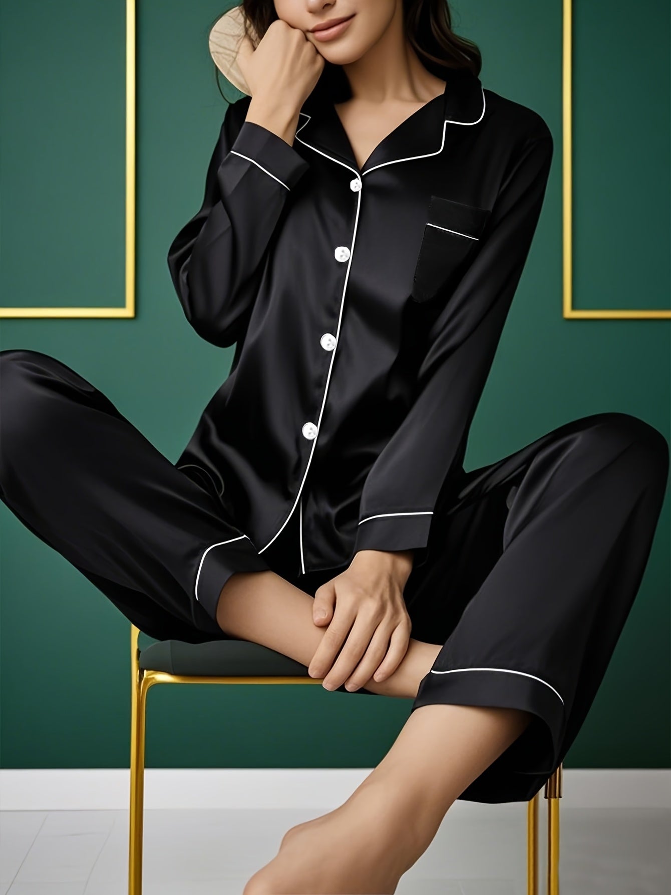 New Autumn Collection of Plus-Size Women'S Pajama Set, Featuring an Elegant Long-Sleeve Top And Elastic Waist Pants, Perfect for Comfortable Loungewear.
